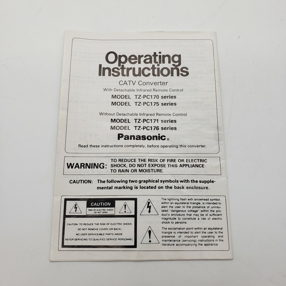 Panasonic Instruction Manual for CATV Converter Model TZ-PC170, 175, 171, &176